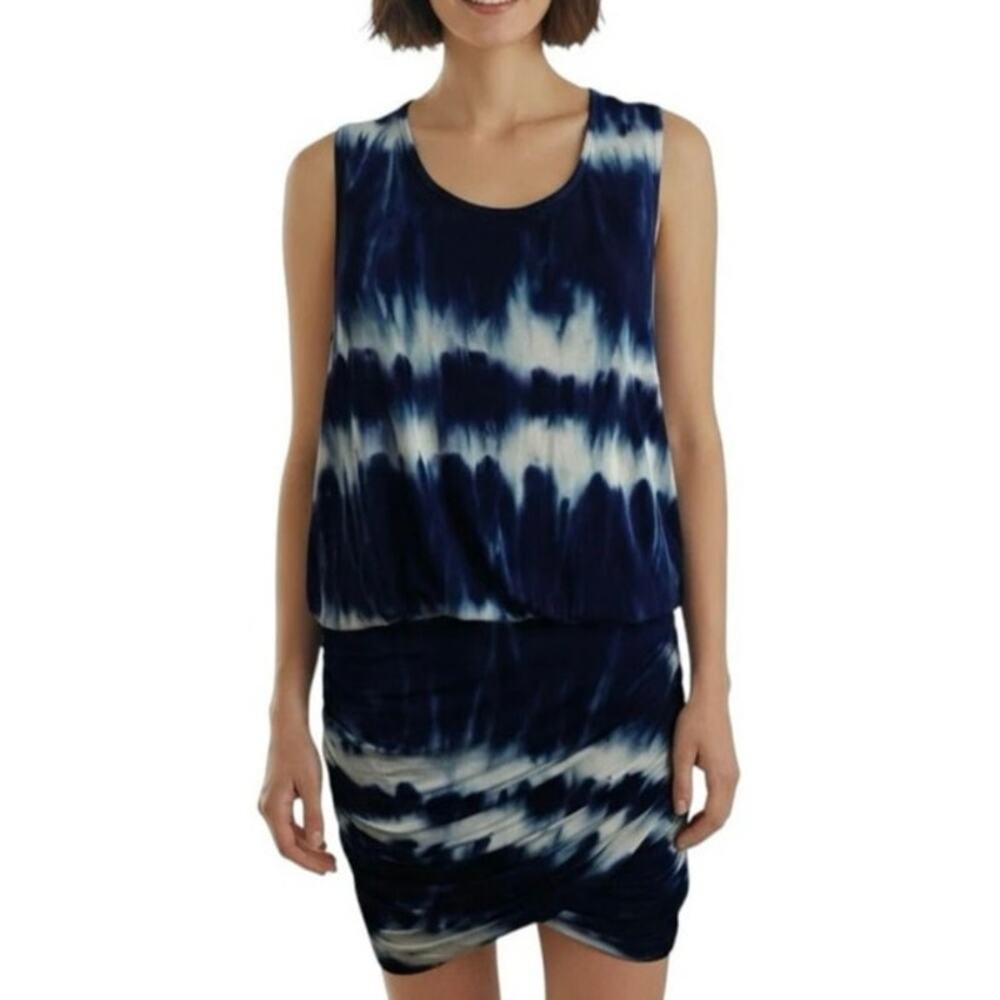Young Fabulous & Broke Tie Dye Blouson Dress Blue Racerback Jersey Size S